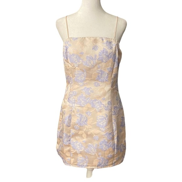 NWT Lulus Womens Sheath Dress Floral Lined Classic Backless Tan Blue Size Medium - Picture 1 of 8
